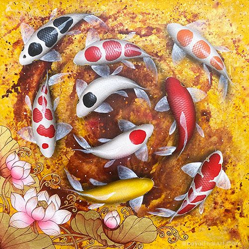 Koi Canvas Wall Art Painting For Sale | Royal Thai Art With 2017 Koi Wall Art (View 4 of 20)
