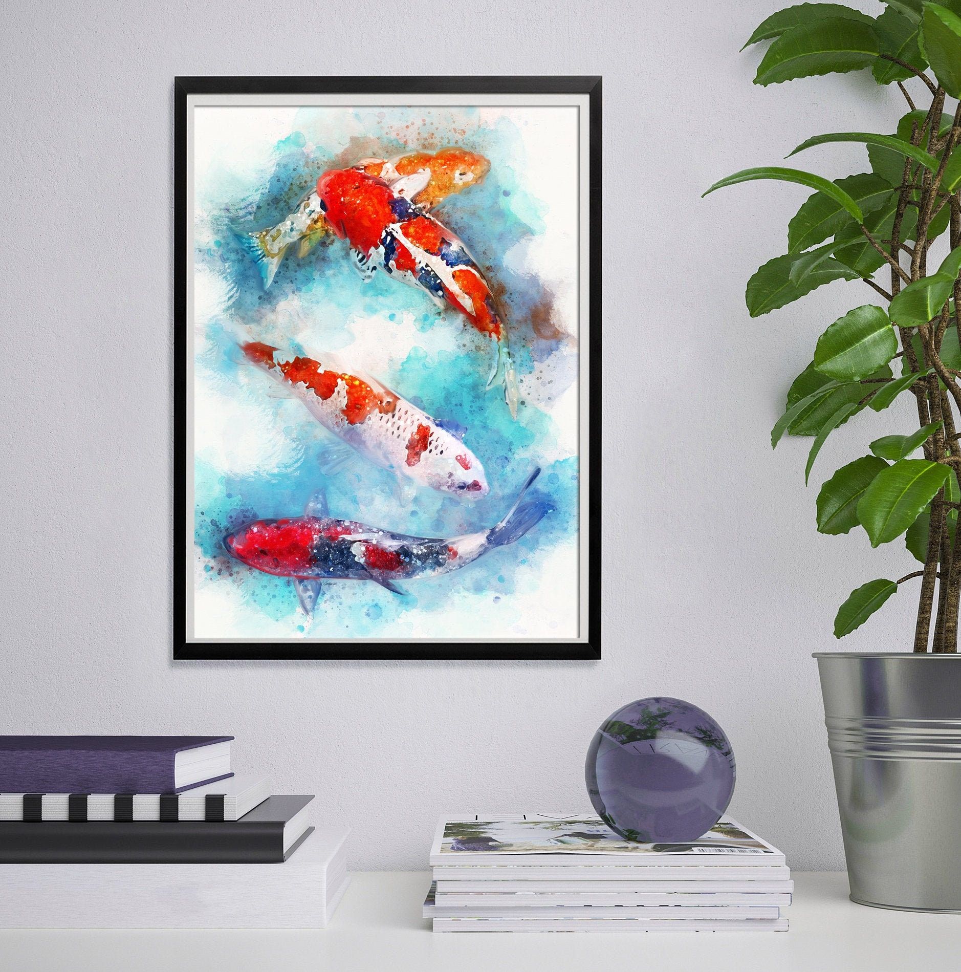 Koi Fish Painting Print Japanese Carp Wall Art Pond Fish – Etsy Inside Most Recently Released Koi Wall Art (View 3 of 20)