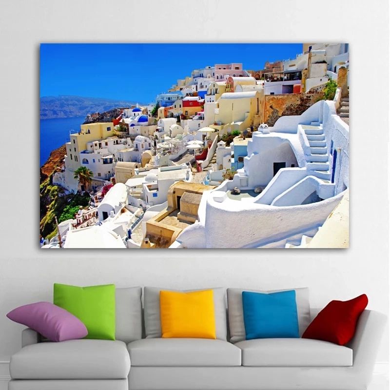 Landscape Greek Santorini Island Town Canvas Painting Blue Dome Church  Posters And Prints Wall Art Pictures Home Decor No Frame – Painting &  Calligraphy – Aliexpress For Newest Town Wall Art (View 13 of 20)