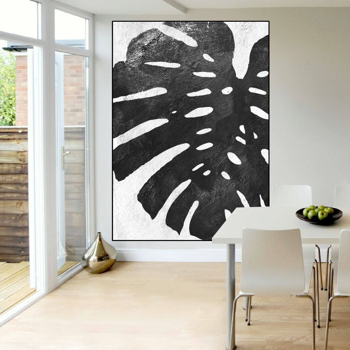 Large Canvas Art Tropical Leaf Original Abstract Painting On – Etsy Intended For Most Up To Date Abstract Tropical Foliage Wall Art (View 13 of 20)