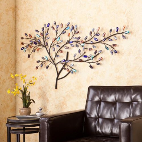 Large Colorful Tree Wall Art Sculpture Metal Branches Glass Leaves Stones,  Boho | Ebay Within Most Up To Date Colorful Branching Wall Art (View 7 of 20)
