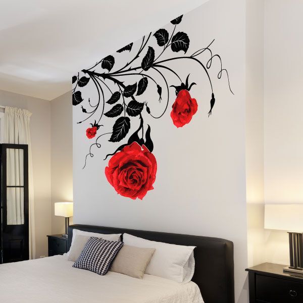 Large Flower Roses Wall Stickers Wall Decals Wall Graphics Vines Leafs Rose  | Ebay | Wall Paint Designs, Vinyl Wall Art, Sticker Wall Art Pertaining To Latest Roses Wall Art (View 13 of 20)
