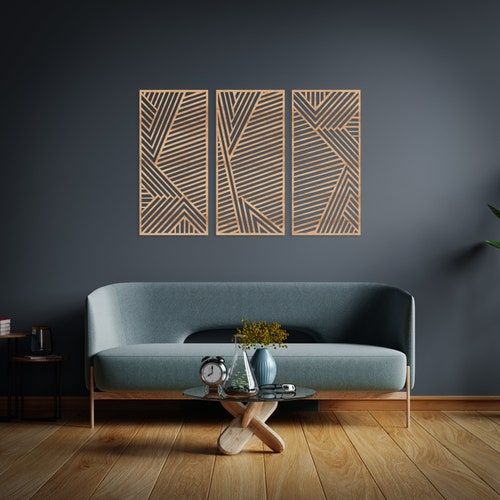 Large Geometric Wood Wall Art Set Of 3 Abstract Wall Panel – Etsy Regarding Most Current Abstract Modern Wood Wall Art (View 5 of 20)
