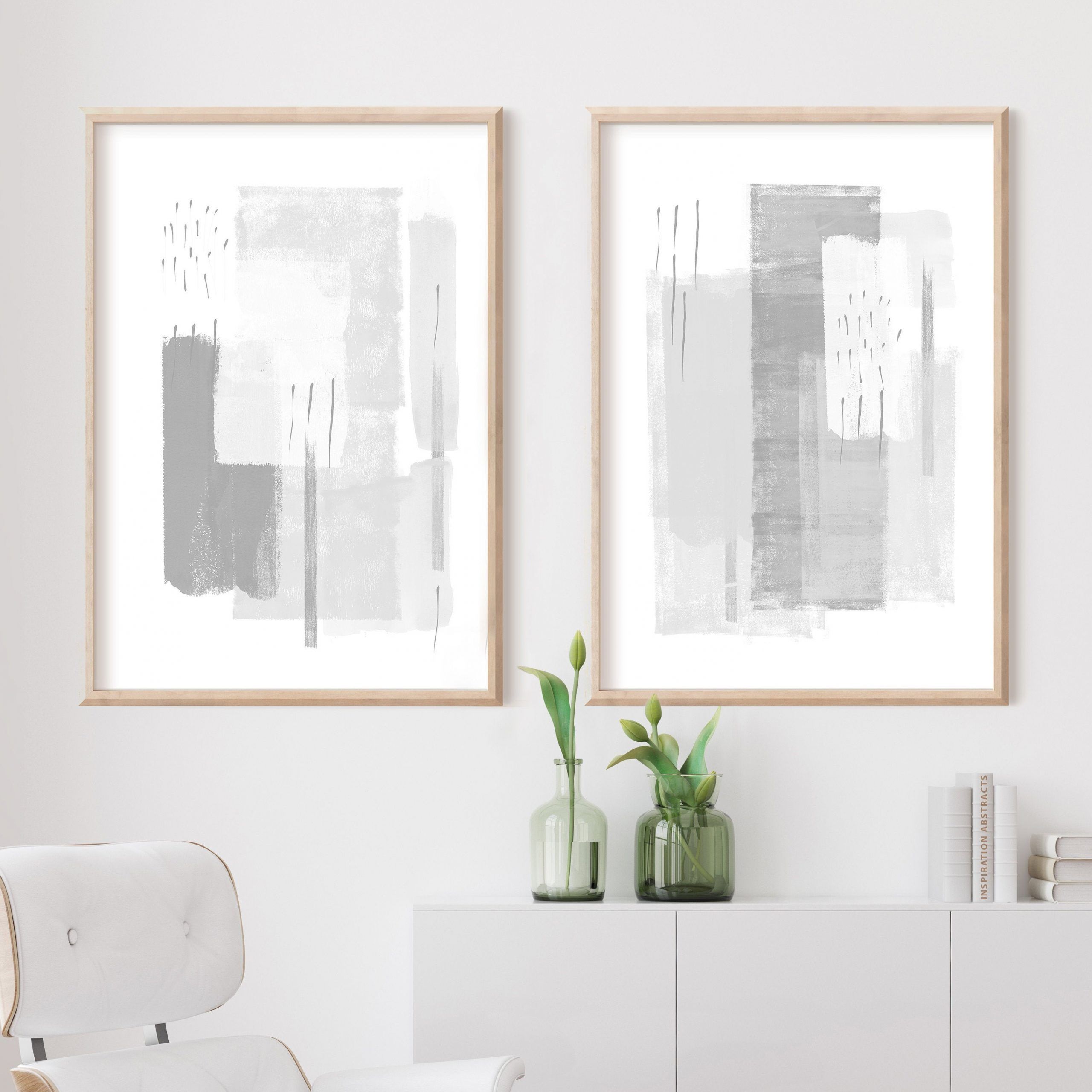 Large Minimal Art Grey White Wall Art Abstract Art Set Of – Etsy Within Best And Newest Minimalist Wall Art (View 11 of 20)