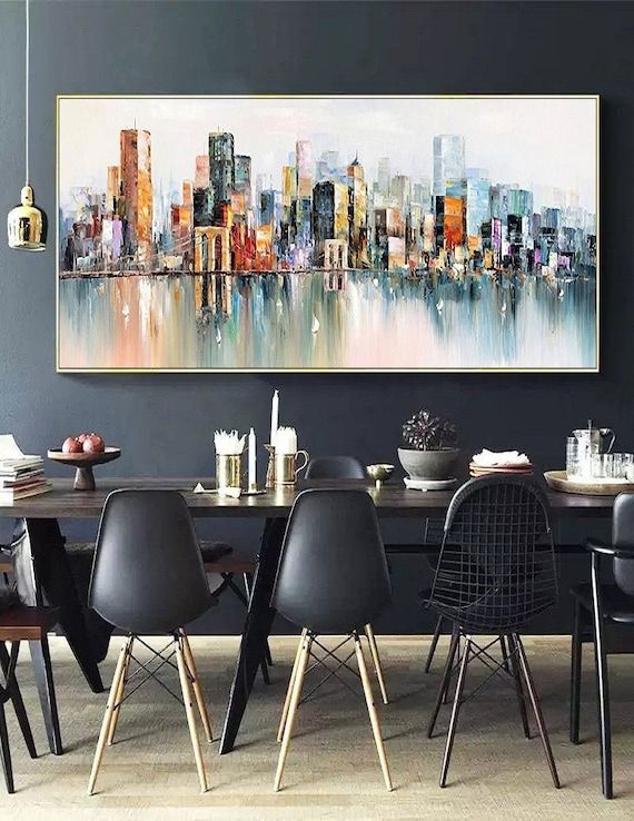 Large New York City Landscape Painting Large Urban Art – Etsy Intended For Newest Town Wall Art (View 1 of 20)