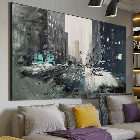 Large Urban Art Painting City Wall Art New York Wall Art – Etsy With Recent Town Wall Art (View 6 of 20)