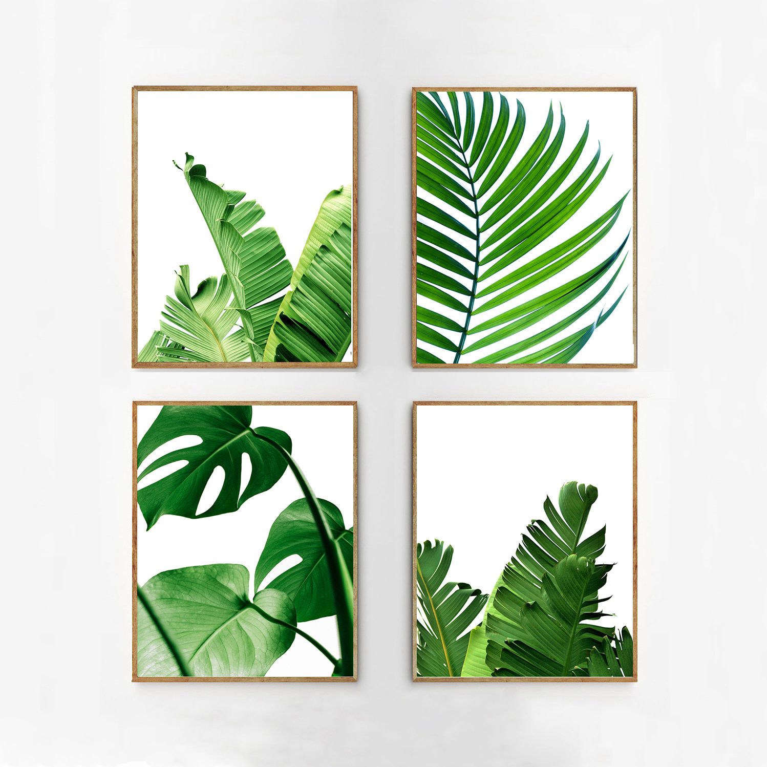 Leaf Print Set Of 4 Green Wall Art Tropical Leaves Palm Banana – Etsy Throughout Best And Newest Tropical Leaves Wall Art (View 2 of 20)