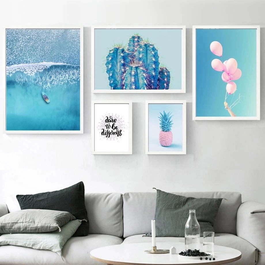 Light Blue Sea Sky Balloon Cactus Wall Art Canvas Painting Nordic Posters  And Prints Decoration Picture For Living Room Decor|painting & Calligraphy|  – Aliexpress With Most Recently Released Soft Blue Wall Art (View 11 of 20)