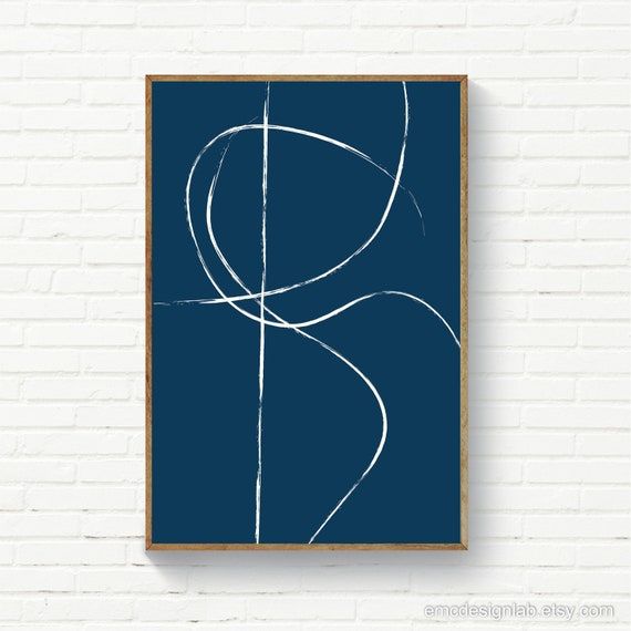 Line Art Navy Blue Print Abstract Minimalist Wall Art Print – Etsy France In Most Current Line Abstract Wall Art (View 3 of 20)