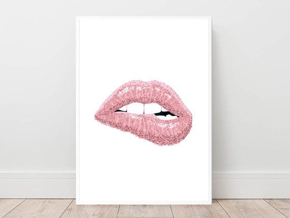 Lips Print Pink Wall Art Blush Decor Sparkle Lips Print – Etsy Israel Intended For Best And Newest Glitter Pink Wall Art (View 10 of 20)