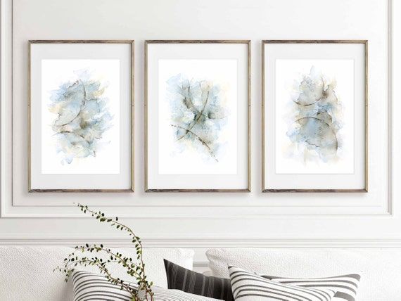 Living Room Wall Art Set Of 3 Prints Abstract Watercolor – Etsy Uk Throughout Most Recent Watercolor Wall Art (View 8 of 20)