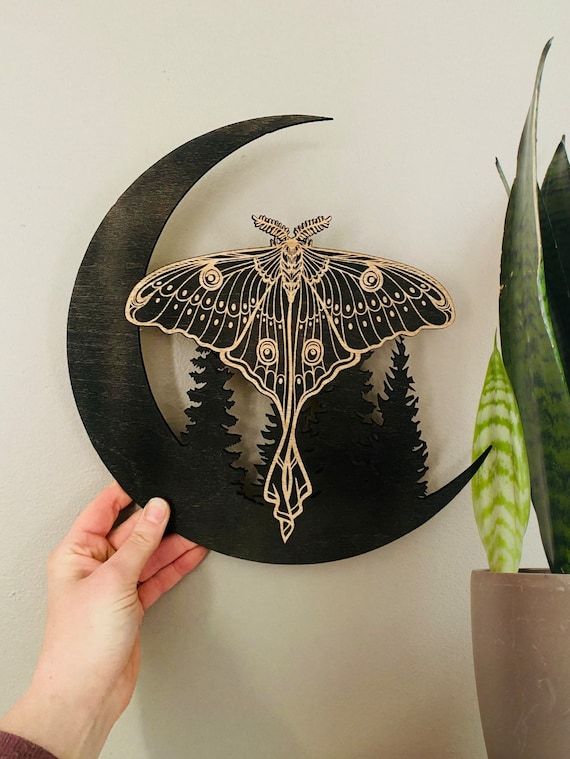 Luna Moth Wall Hanging Moon Wall Art Luna Moth Home Decor – Etsy Italia Intended For Recent The Moon Wall Art (View 14 of 20)