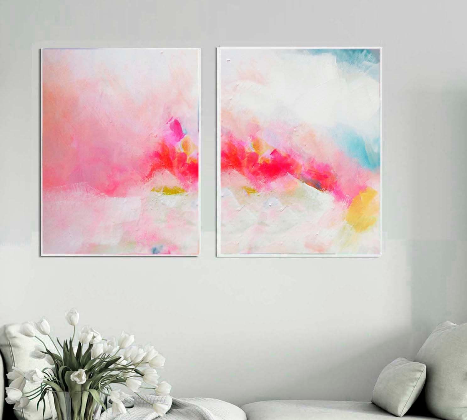 Miami Pink Sky Set Fine Art Print Set, White Aesthetic Home Office Decor,  Beautiful Wall Art, Uk Within Most Recently Released Pink Sky Wall Art (View 8 of 20)