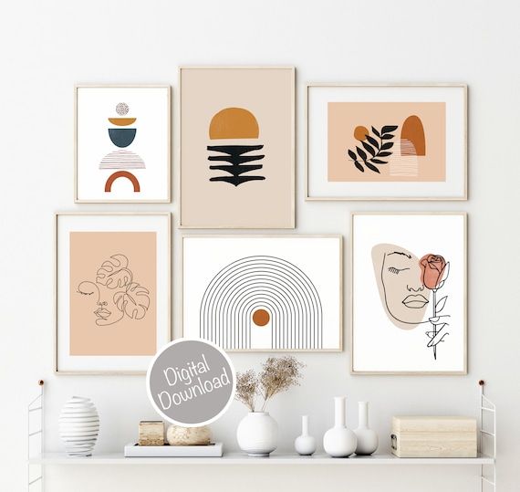 Mid Century Modern Art Prints Gallery Wall Set Minimalist – Etsy France In Most Up To Date Minimalist Wall Art (View 5 of 20)