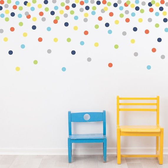 Mini Dot Wall Decals Confetti Polka Dots Navy Orange Green – Etsy France With Regard To Most Current Dots Wall Art (View 6 of 20)
