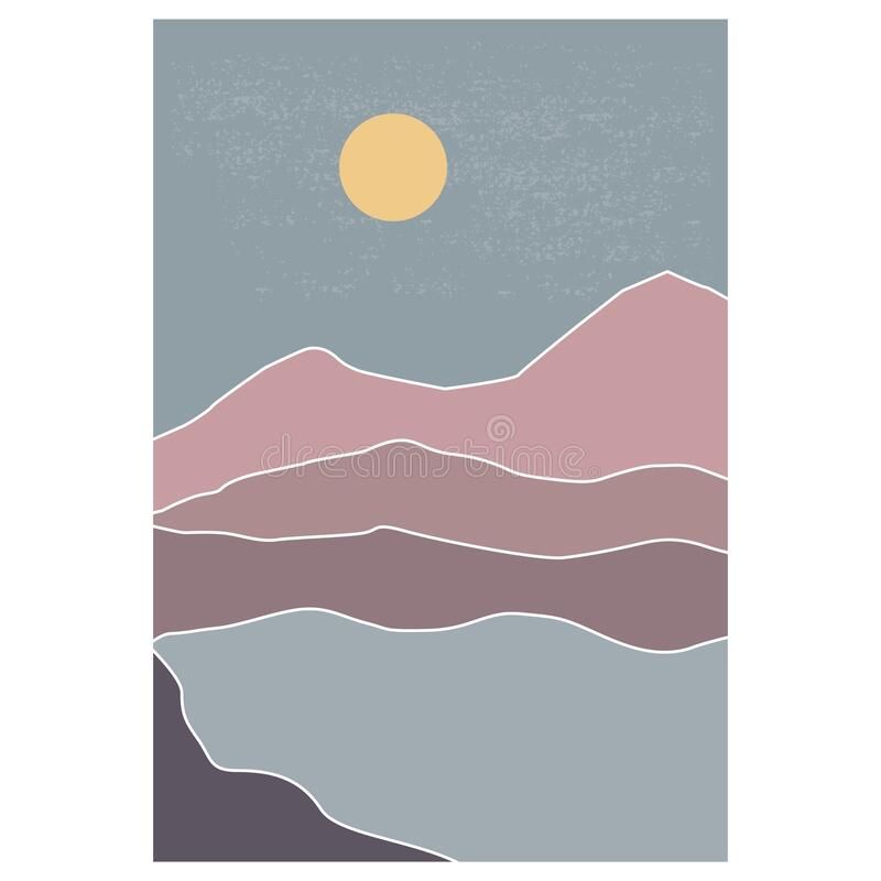 Minimalist Landscape Abstract Contemporary Collages Vector, Mountains Lake  Moon Wall Art Poster Design (View 14 of 20)