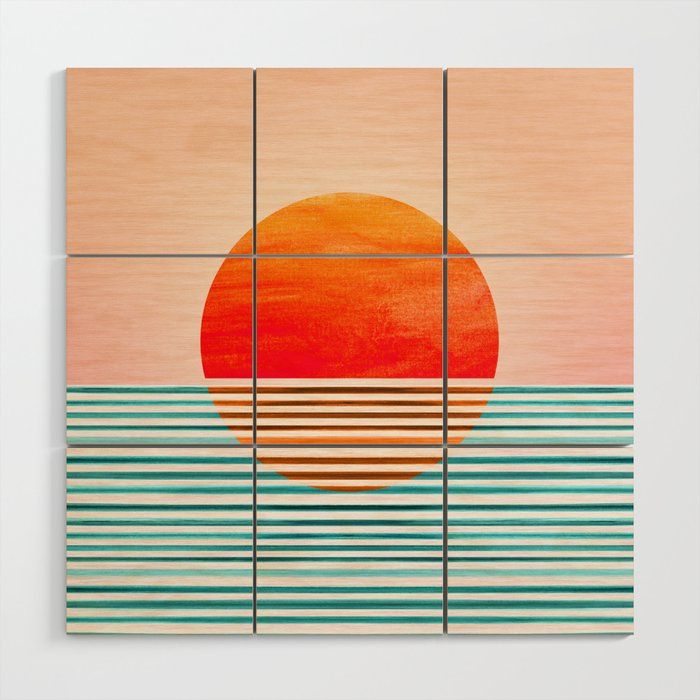 Minimalist Sunset Iii / Abstract Landscape Wood Wall Artmodern Tropical  | Society6 Throughout Most Popular Orange Wood Wall Art (View 5 of 20)