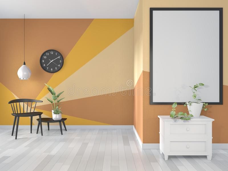 Mock Up Ideas Of Yellow And Orange Room Geometric Wall Art Paint Design  Color Full Style On Wooden Floor (View 16 of 20)