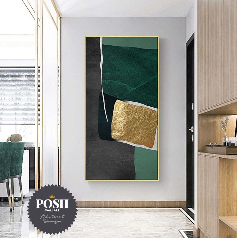Modern Abstract Color Block Black Golden Green Wall Art – Posh (View 9 of 20)