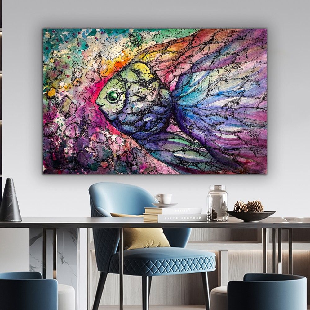 Modern Art, Fish Art, Pattern Canvas, Animal Art, Abatract Fish Canvas Art,colorful  Fish Wall Art, Animal Canvas Print, Ready To Hang Within Most Up To Date Modern Pattern Wall Art (View 11 of 20)