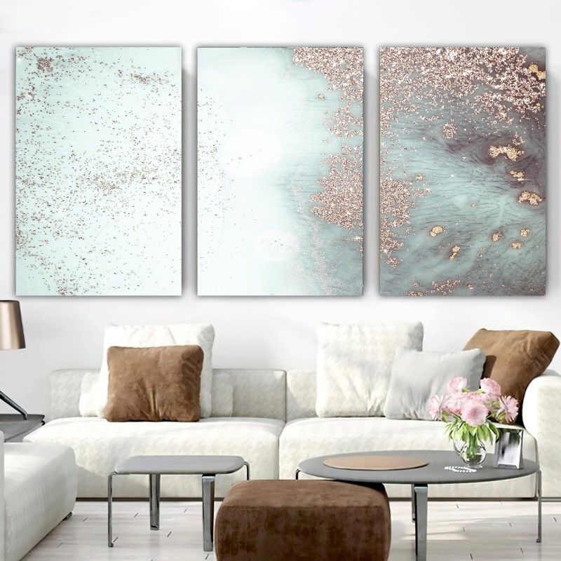 Modern Canvas Wall Art, Pink Gold Abstract Painting, Water Flow Shape  Modern Home Decor, Ready To Hang 3 Piece In Most Recent Abstract Flow Wall Art (View 3 of 20)