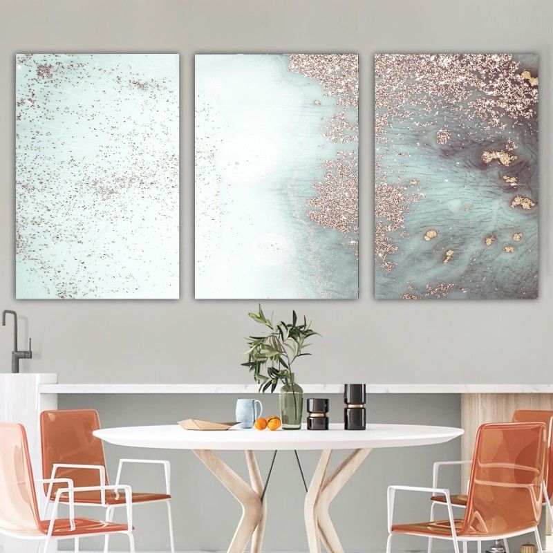 Modern Canvas Wall Art, Pink Gold Abstract Painting, Water Flow Shape  Modern Home Decor, Ready To Hang 3 Piece Throughout Most Recent Abstract Flow Wall Art (View 2 of 20)
