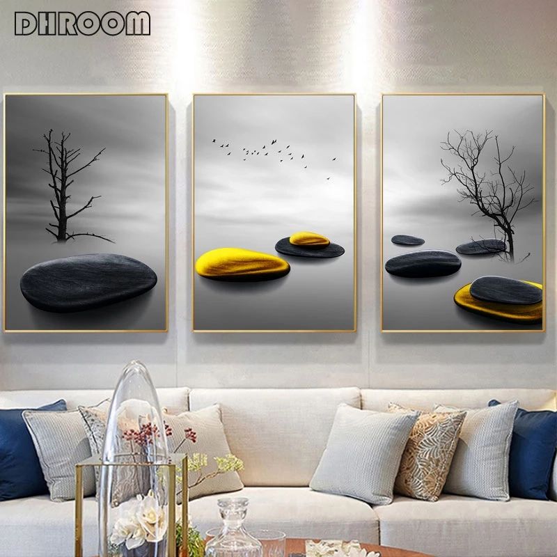 Modern Minimalist Landscape Prints Alberi E Uccelli Poster Nordic Golden  Stone Canvas Painting Wall Art Picture Living Room Decor|pittura E  Calligrafia| – Aliexpress With Regard To Best And Newest Minimalist Landscape Wall Art (View 2 of 20)