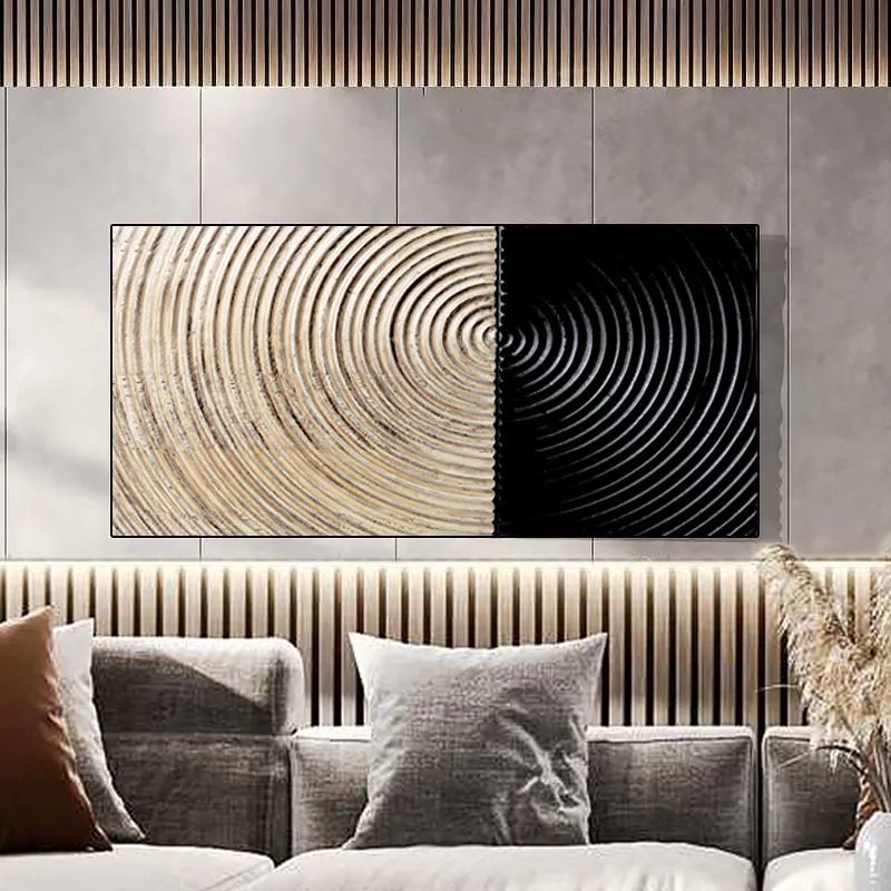 Modern Wall Decor For Living Room 3d Abstract Painting Art With Frame In  Natural & Black Homary Regarding Latest Modern Pattern Wall Art (View 13 of 20)
