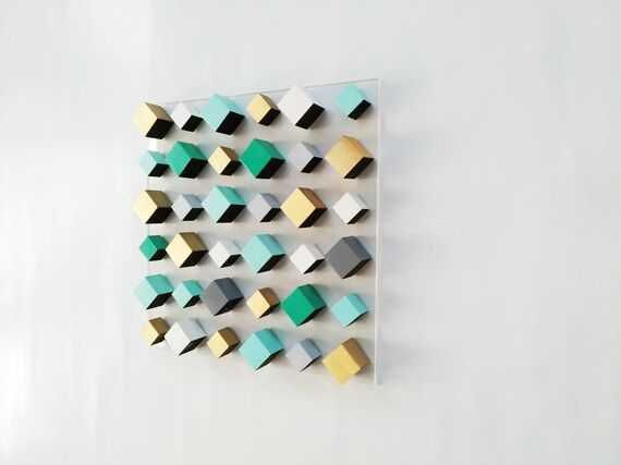 Modern Wood Wall Art© Gold And Teal Colors (View 2 of 20)