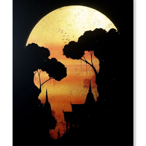 Moon Canvas Art – Golden Full Moon Painting For Sale | Royal Thai Art With Most Current The Moon Wall Art (View 10 of 20)