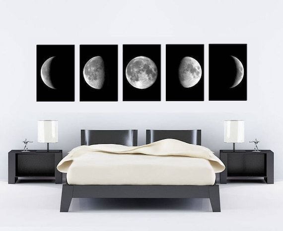 Moon Phases Print Moon Wall Art Luna Piena Bianco E Nero – Etsy Italia Intended For Newest The Moon Wall Art (View 3 of 20)