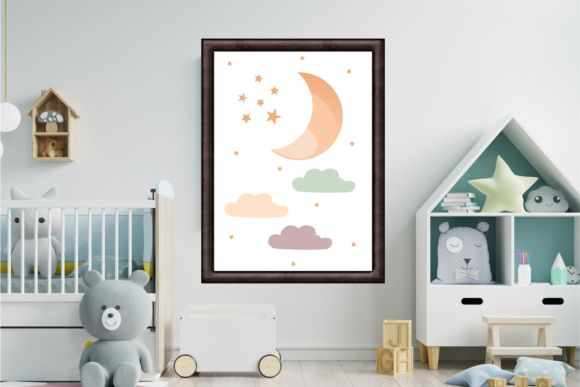 Moon Stars And Clouds Nursery Wall Art Graphicmycreativee · Creative  Fabrica Within Best And Newest Stars Wall Art (Gallery 19 of 20)