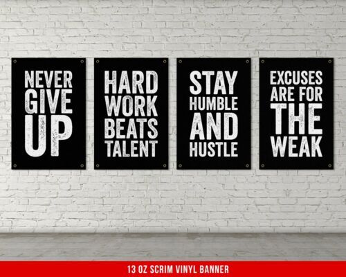 Motivational Quotes Banners – Set Of 4 – Home Gym Decor – Large Quote Wall  Art | Ebay With Most Recently Released Motivational Quote Wall Art (View 16 of 20)