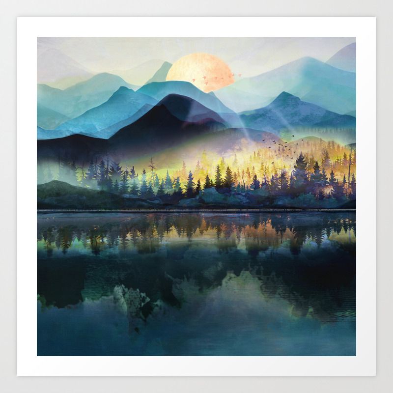 Mountain Lake Under Sunrise Art Printnadja | Society6 Regarding Current Mountain Lake Wall Art (View 17 of 20)