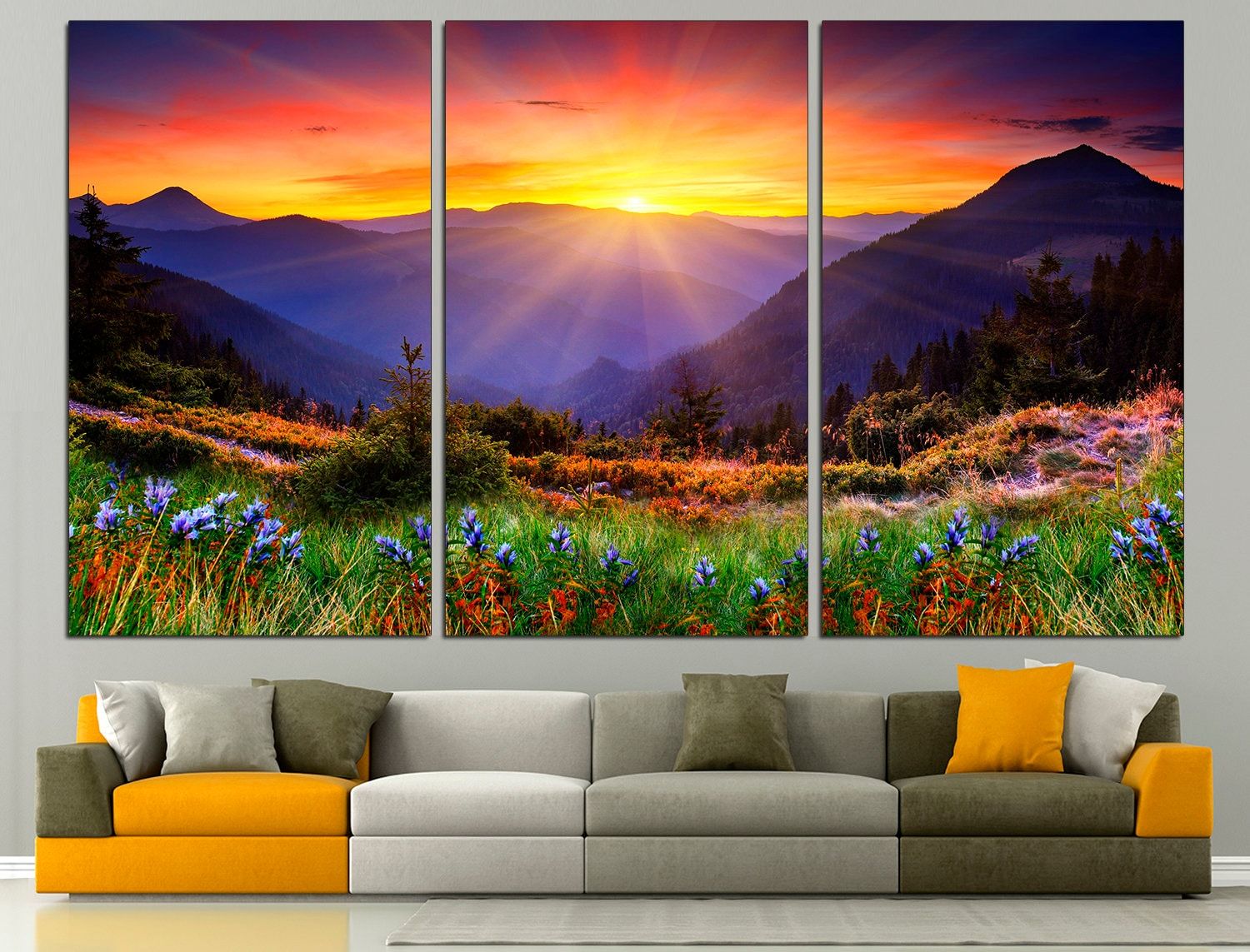 Mountain Print Large Wall Art Sunrise Home Decor Nature Wall – Etsy Denmark Throughout Most Popular Sunrise Wall Art (View 2 of 20)