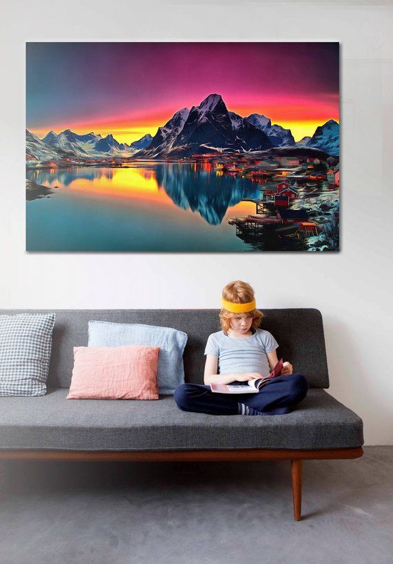 Mountains Canvas, Norway Canvas, Mountains Wall Art, Mountains Poster,  Norway Print, Colorful Painting, Nature Painting, Mountains Picture –  Printbro Regarding Recent Mountains Wall Art (View 14 of 20)
