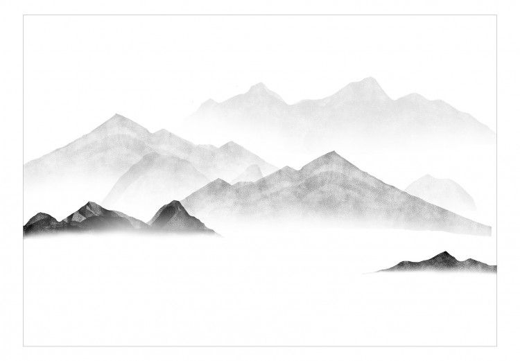 Mountains In The Fog – A Watercolor Landscape With Mountain Peaks In Gray –  Wall Murals – Bimago Shop Throughout Recent Mountains In The Fog Wall Art (View 13 of 20)