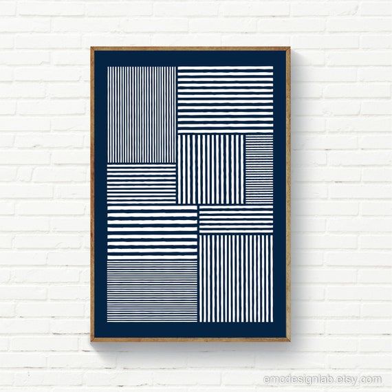 Navy Blue Lines Wall Art White Lines Navy Background – Etsy Italia Inside Newest Lines Wall Art (View 4 of 20)
