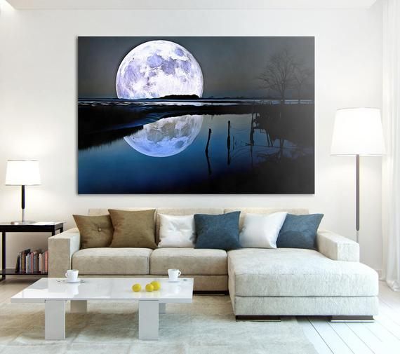 Night Moon Canvas, Moon Wall Art, Moon Poster, Moon Print, Nature Painting,  Landscape Picture, Moon Room Decor, Moon Interior Print – Printbro Pertaining To Recent The Moon Wall Art (View 5 of 20)
