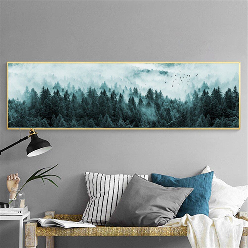 Nordic Minimalist Foggy Pine Forest Canvas Wall Art Dark Landscape Misty Trees  Painting Large Living Room Bedroom Bedside Decor – Nordic Wall Decor Pertaining To Recent Pine Forest Wall Art (View 13 of 20)