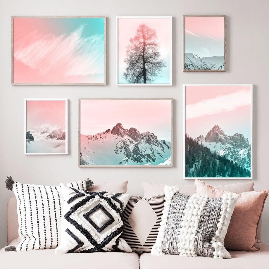 Nordic Style Pink Sky Fog Snow Mountain Tree Wall Art Canvas Painting  Posters And Prints Landscape Wall Pictures For Living Room Decor Acheter À  Prix Bas — Livraison Gratuite, Avis Réels Avec In Best And Newest Pink Sky Wall Art (View 11 of 20)