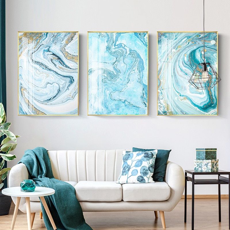 Nordic White Light Blue Canvas Painting Abstract Wall Art Picture For  Living Room Big Cuadros Tableaux Big Gold Poster And Print – Painting &  Calligraphy – Aliexpress For Most Current Soft Blue Wall Art (View 15 of 20)