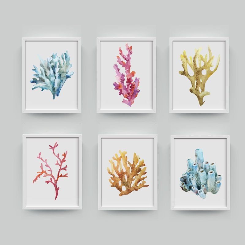 Ocean Biological Corals Watercolor Wall Art – Walling Shop Within Most Popular Watercolor Wall Art (View 12 of 20)