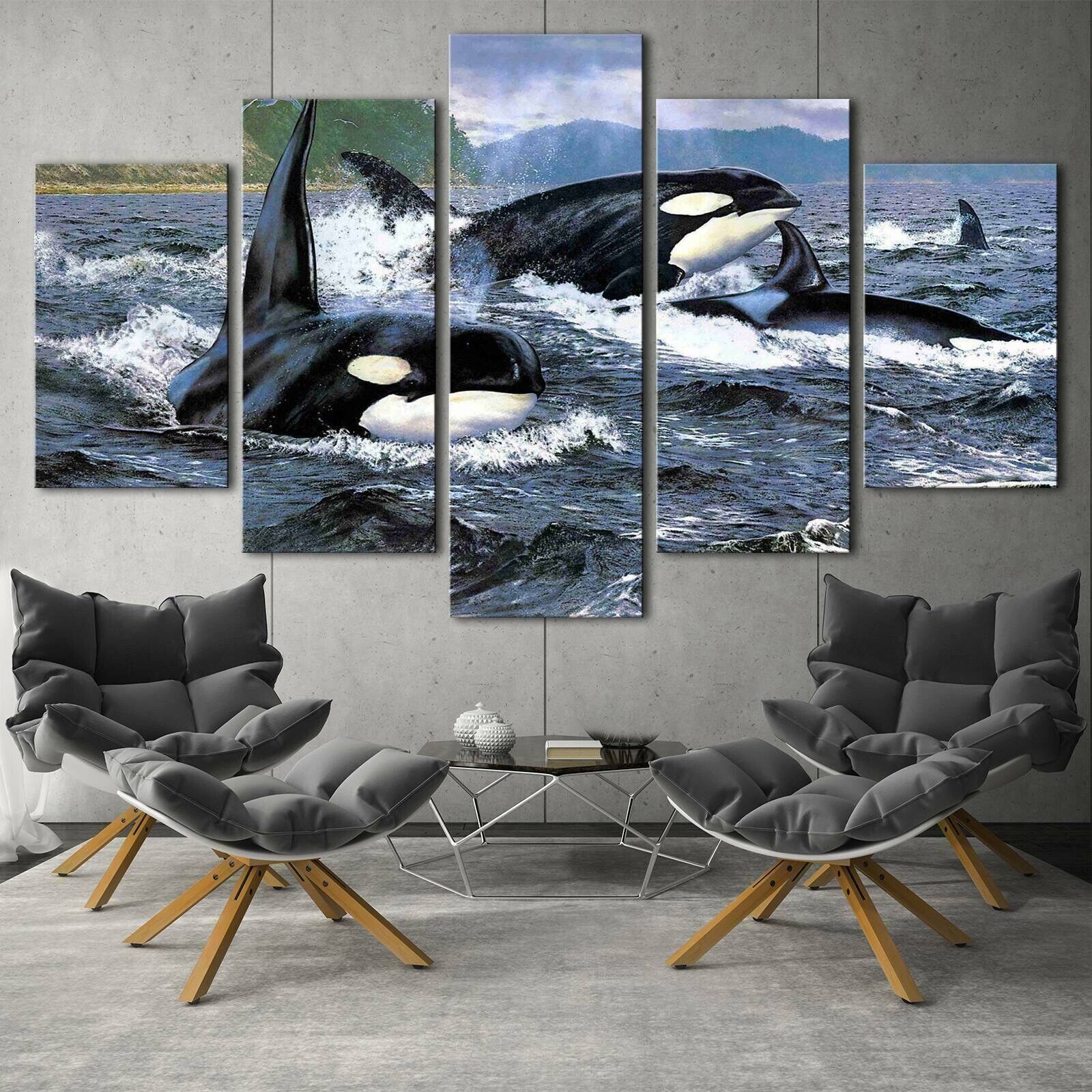 Orca Stration Killer Whale Ocean Poster 5 Panel Canvas Print Wall Art Home  Decor | Ebay For 2018 Whale Wall Art (View 19 of 20)