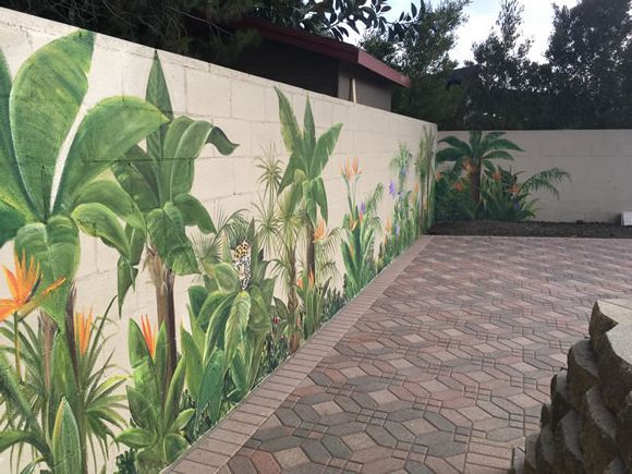 Outdoor Mural Tropical Themed With Animals Marina Del Ray Ca | Outdoor Wall  Paint, Garden Mural, Outdoor Wall Art Regarding Most Up To Date Tropical Landscape Wall Art (View 11 of 20)