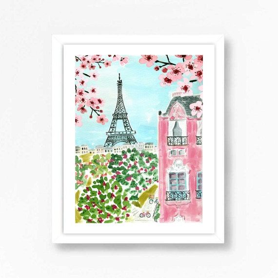 Paris Eiffel Tower Art Print Travel Paris Wall Decor Pink – Etsy Italia Inside 2017 Parisian Wall Art (View 8 of 20)