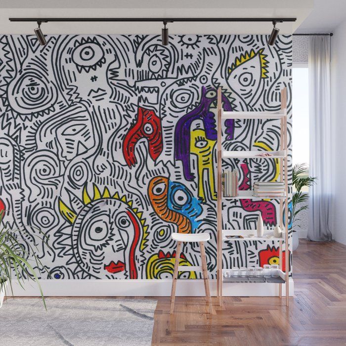 Pattern Doddle Hand Drawn Black And White Colors Street Art Wall Mural Emmanuel Signorino | Society6 With Regard To Newest Hand Drawn Wall Art (View 13 of 20)