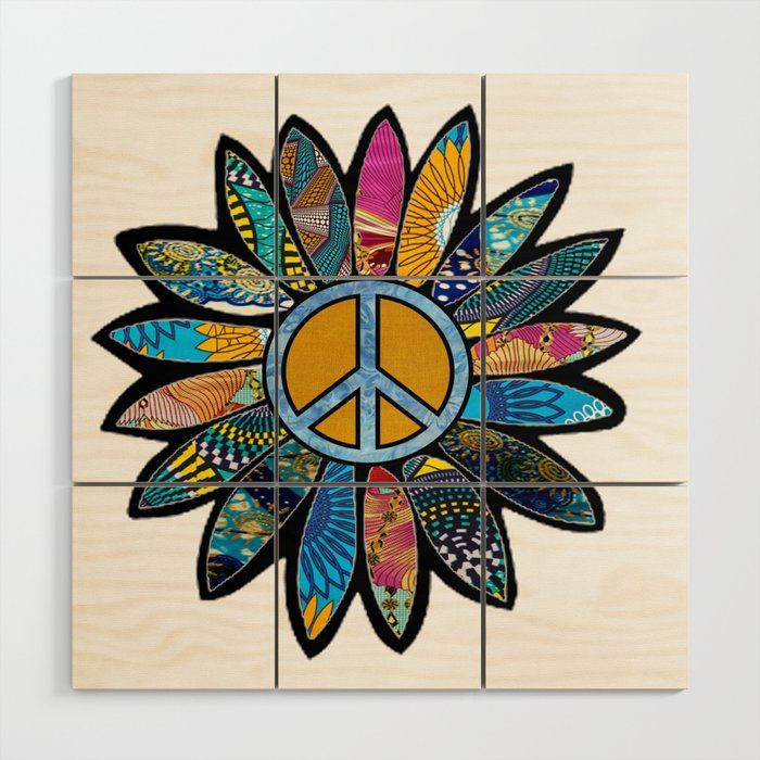 Peace Sign Flower Blues Wood Wall Artretrovintagevibes | Society6 With Most Popular Peace Wood Wall Art (View 18 of 20)