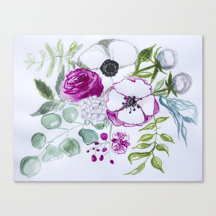 Pink Peony, Eucalyptus Leaves, Watercolor Wall Art, Flowers Illustration,  Orchid, Hydrangea Canvas Printmyartspace | Society6 Intended For Latest Eucalyptus Leaves Wall Art (View 16 of 20)