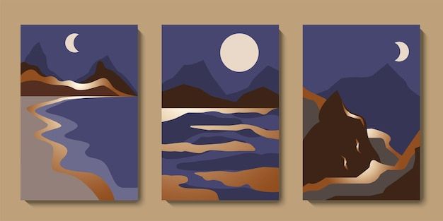 Premium Vector | Minimalist Abstract Gold Landscape Wall Art Set Mid  Century Mountains Luxury Background Collection With Most Current Minimalist Landscape Wall Art (View 13 of 20)